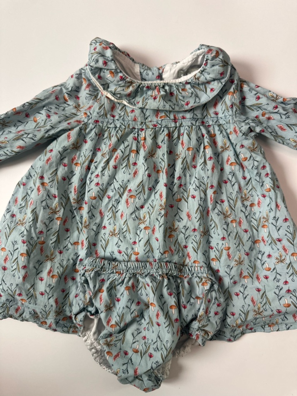 Floral Collar Baby Dress & Bloomers Set in Light Blue